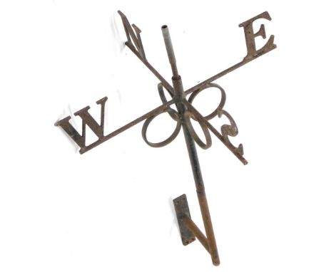 A wrought iron weather vane, of plain form, 93cm high overall.