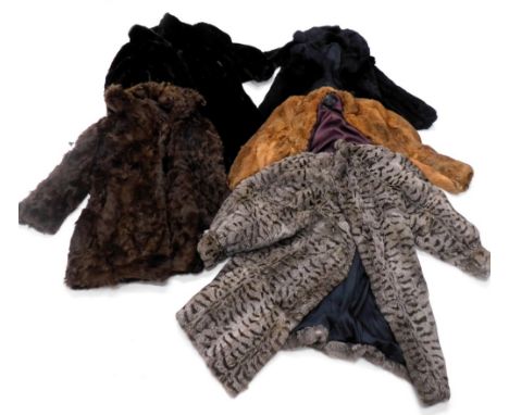 A Golden Gate faux fur coat, size 20, and four fur jackets of various types. (5)