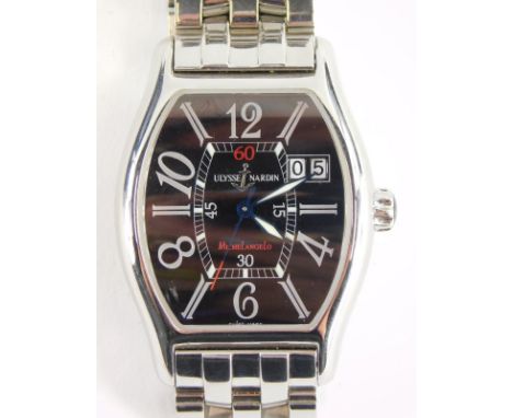 A Ulysse Nardin gentleman's stainless steel wristwatch, of moulded rectangular form, having applied Roman numerals and stick 