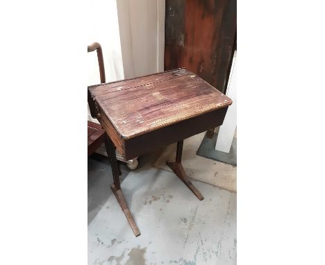 Child's school desk, wicker cot, two fold Oriental screen and a bevelled wall mirror (4)