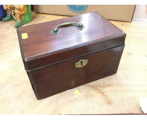 George II mahogany tea caddy dated 1743 to escutcheon.