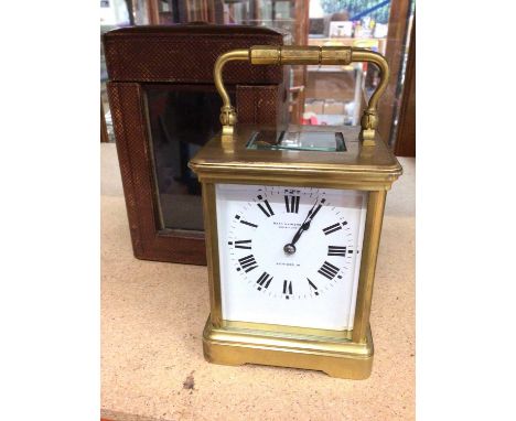 Early 20th century brass cased carriage clock by Mappin &amp; Webb, in associated travelling case