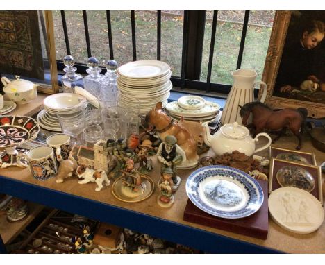 Group of china and glass, including a Royal Crown Derby Imari pedestal dish, Doulton, Goebel, Royal Copenhagen, etc