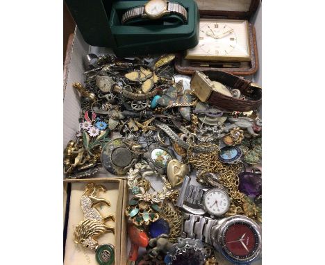 Group of costume jewellery and wristwatches including three 9ct gold chains and 9ct gold broken ring9ct gold weighs 5.8 grams