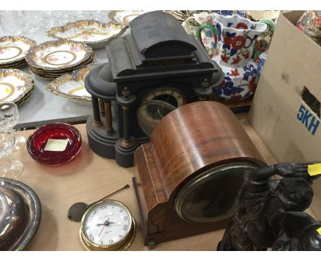 Black slate mantel clock, 1930's mantel clock and one other clock (3)