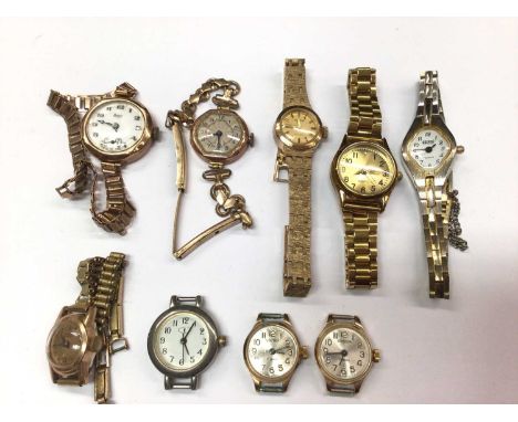 Two vintage 9ct gold cased wristwatches on plated bracelets and other watches