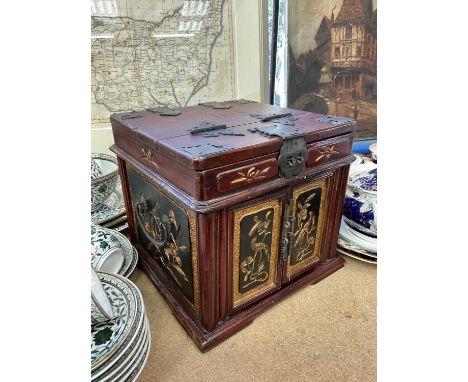 Antique Chinese toiletry box with mirror and drawers