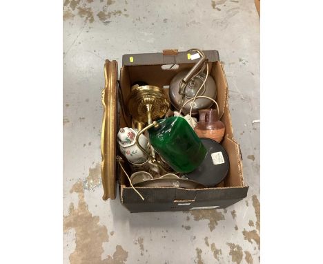 Sundry items, including a library / reading light, copper kettle, two bottles of champagne, etc
