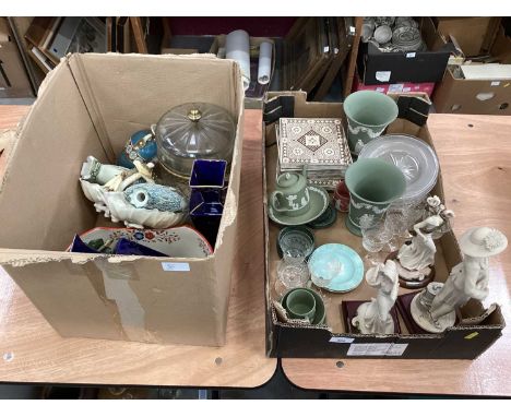 Quantity of ceramics and glassware, including Minton tiles, Wedgwood jasperware, etc