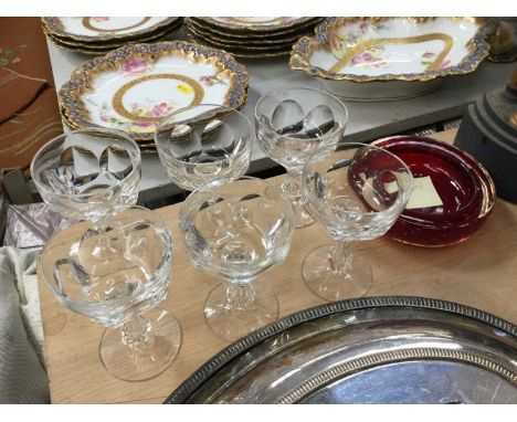 Set of six Victorian slice cut glasses and a Whitefriars pin dish