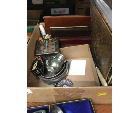 Various leather goods and metalware to include WMF candlestick