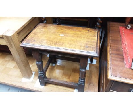 Oak joint stool on turned and block legs joined by stretchers together with a mahogany oval swing mirror (2)