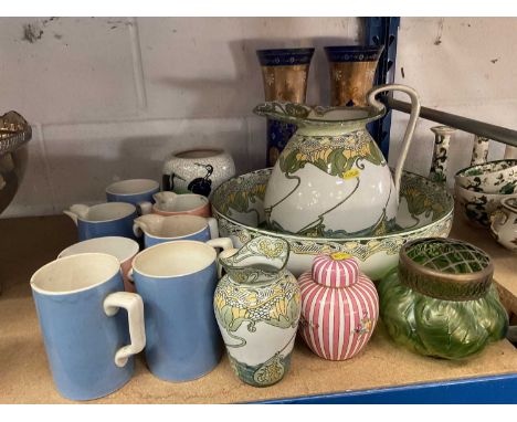 Royal Doulton Art Noveau Kelmscot wash jug and basin, and other ceramics and glassware