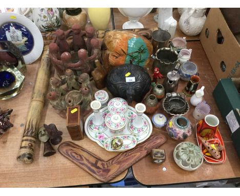 Group of Poole pottery together with silver plated ware, boomerang and sundry items.