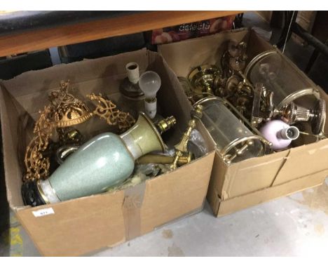 Two boxes of light fittings, table lamps and accessories