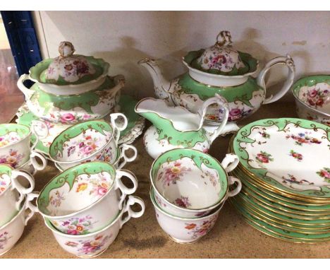 Floral tea service on green ground, Minton tea set for one, Prattware pot and other decorative ceramicsGood morning, Unfortun