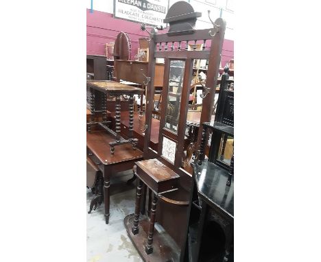 Late Victorian hall stand with bevelled mirror back, 80cm wide, 207cm high