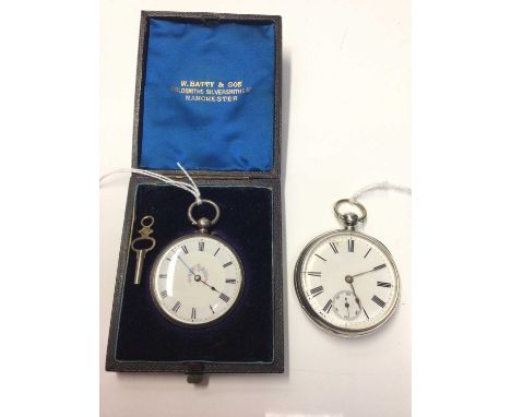Victorian silver ladies' fob watch with enamel dial in engraved silver case Birmingham 1877 with key in original fitted leath