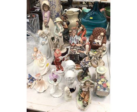 Nao girl holding flowers, boxed, one other Nao figure, Royal Doulton Gift of Love HN3427, three small Coalport ladies, Royal 
