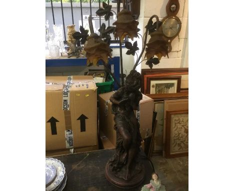 Figural spelter lamp, signed Belleuse