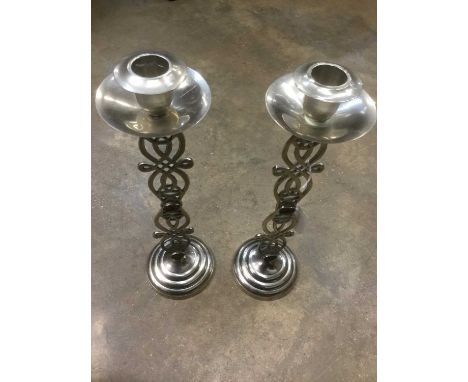 Pair Celtic design plated candlesticks