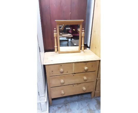 Victorian pine dressing chest with raised mirror back, 89cm wide, 47cm deep, 138cm high, and a Victorian pine wardrobe, 80cm 