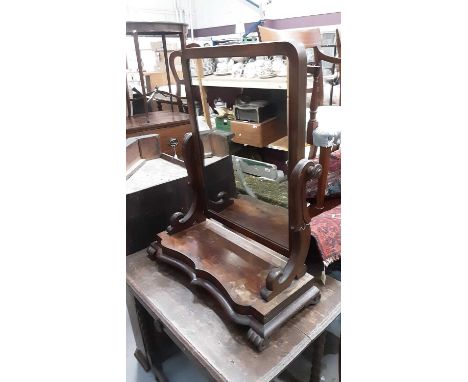 Victorian mahogany framed toilet mirror on shaped plateau base with scroll feet