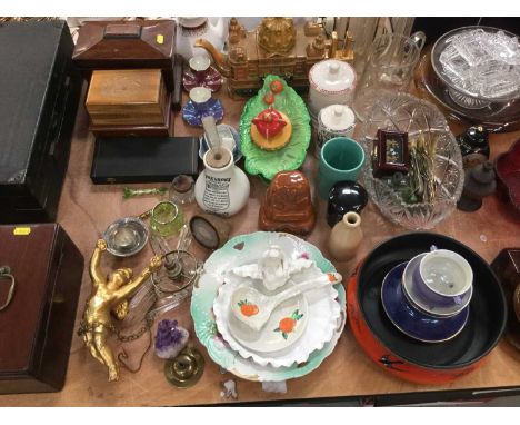 Group of ceramics and glassware to include Davidson cloud glass, Carlton Ware, and cut glass together with tea caddy and vari