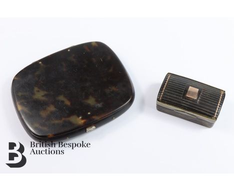 Tortoiseshell snuff box approx 5 x 3 x 2 cms; tortoiseshell card case London hallmark mm GU approx 9.5 x 8 cms. (2)