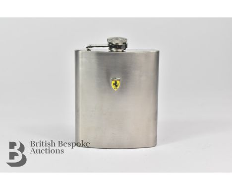 Stainless steel motoring drinks flask, for the Ferrari Sports Car driver, 7 fluid ounce capacity, appears unused from new, pe