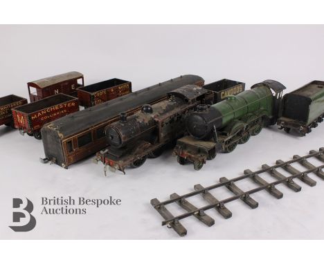 O-Gauge model railway items, including several boxes of outdoor track including straight, curve with points. This lot include