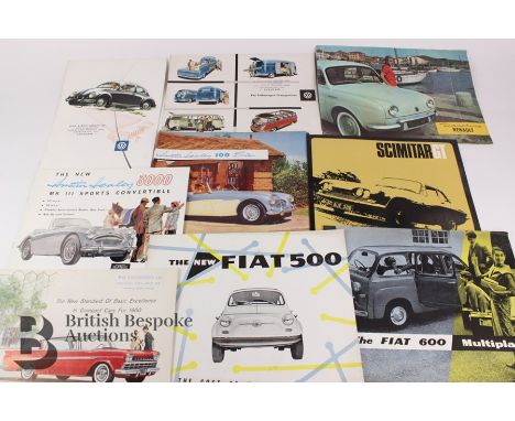 Quantity of vintage Automobilia promotional brochures, including Jaguar, Austin Healey 100 Six, Wolseley 1500, 2.6 Riley, Hil