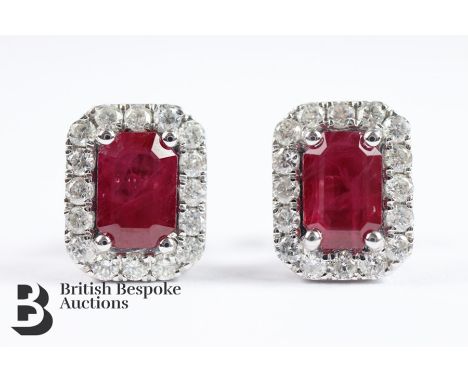 Pair of 18ct white gold ruby and diamond earrings, approx 1.5 cts of dias.&nbsp;