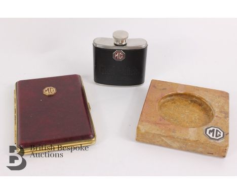 MG Interest - a classic MG owner's pocket cigarette case; a classic MG owner's drinks flask in association with Glenfiddich S