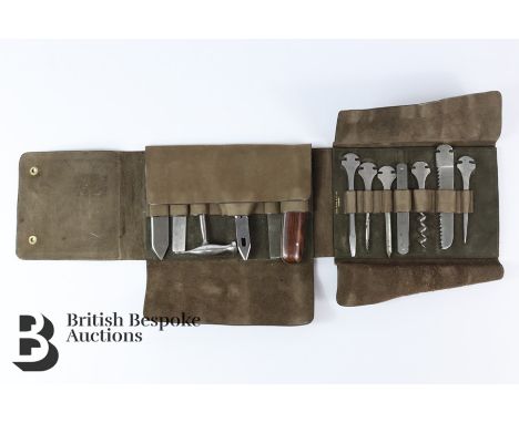 John Pound &amp; Co suede brown tool pouch, complete with thirteen various tools by A.W Flint &amp; Co, ideal for an emergenc
