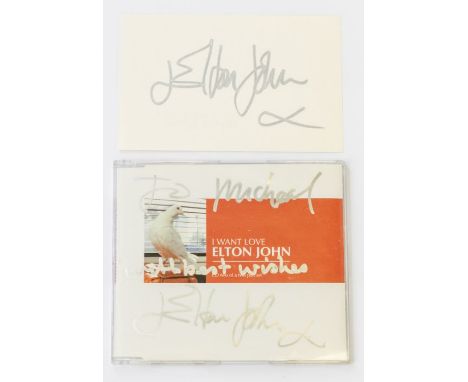ELTON JOHN - Signed cd single - I want Love To Michael with best wishes Elton John x and a card signed in Silver Elton John x