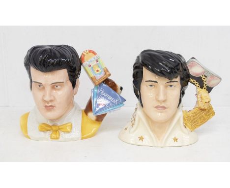 Two Royal Doulton character jugs: Elvis Presley 'All Shook Up' EP8, 1505/1700; Elvis Presley 'Vegas' EP6, 939/2000. Size: bot