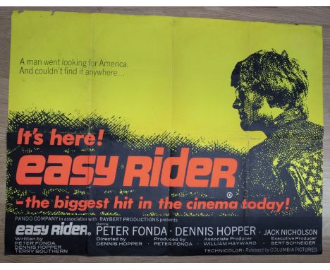 EASY RIDER - UK QUAD FILM POSTER Starring Dennis Hopper, Peter Fonda and Jack Nicholson. It measures 30 x 40 inches. It has b
