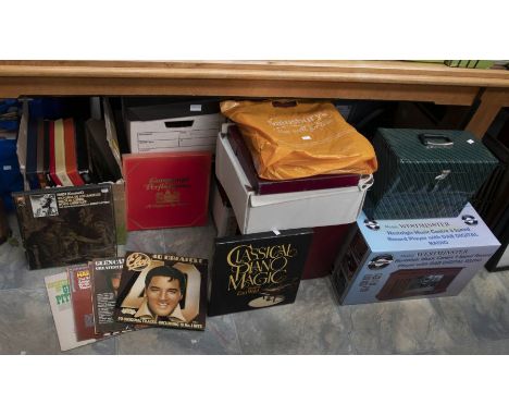 8 x boxes of LP's, 45's, box sets and a steepletone record player in box.The records including Classical , Pop from the 70s /