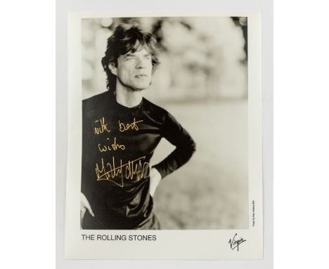 THE ROLLING STONES - Front man Mick Jagger - Original 10 x 8 black and white photo signed in gold sharpie - ` with best wishe