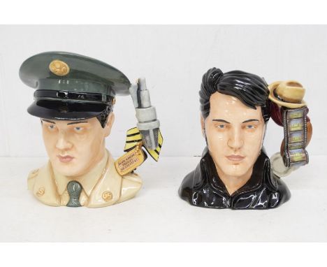 Two Royal Doulton character jugs: Elvis Presley 'GI Blues' EP9, 1155/1700; Elvis Presley 'Stand Up' EP5, 960/2000. Sizes: 'GI