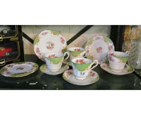 A Paragon Rockingham green cups, saucers and side plates, twelve pieces