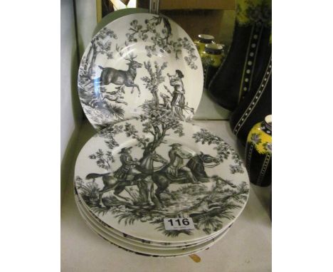 Six Limoges porcelain plated hunting scenes