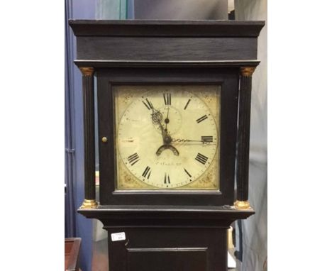 EARLY 19TH CENTURY EBONISED LONGCASE CLOCK OF SMALL PROPORTIONsigned (illegible as worn), the 10.5 inch painted dial with Rom