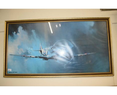 BARRIE CLARK COLOURED PRINT, SPITFIRE, FRAMED AND GLAZED
