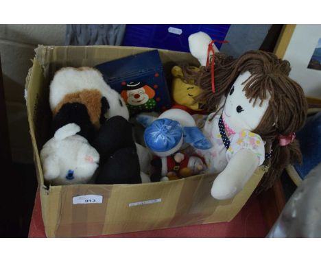 BOX OF VARIOUS VINTAGE SOFT TOYS AND OTHER ITEMS