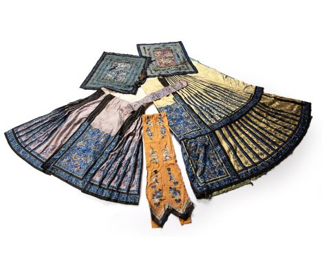 Collection of clothing and fabricsChineseto include a pleated skirt, lilac ground and embroidered with flowers and butterflie
