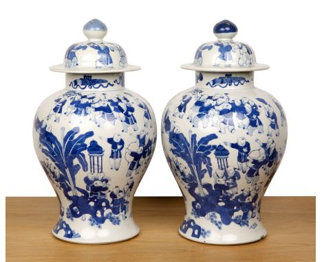 Pair of blue and white 'hundred boy ' porcelain vases and coversChinese, Kangxi (1662-1722)the scenes running around the body