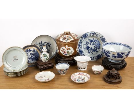Group of piecesChinese, 18th/19th Centuryincluding a cafe au lait bowl and cover, 19cm high various stands, a libation cup, a
