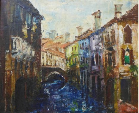 R. Hausmann, Venetian scene, acrylic on canvas, 53 x 64cms, framed 